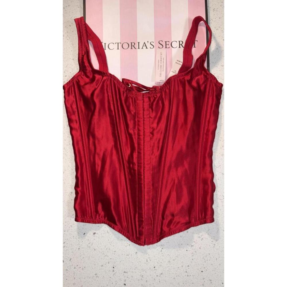 NWT Victoria’s Secret Red Very Sexy Classic Silk Corset Set Size S-DD